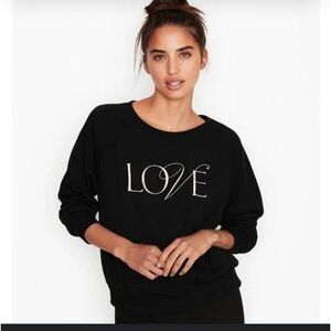 VICTORIAS SECRET BLACK FLEECE CREWNECK SWEATSHIRT S LOVE #41